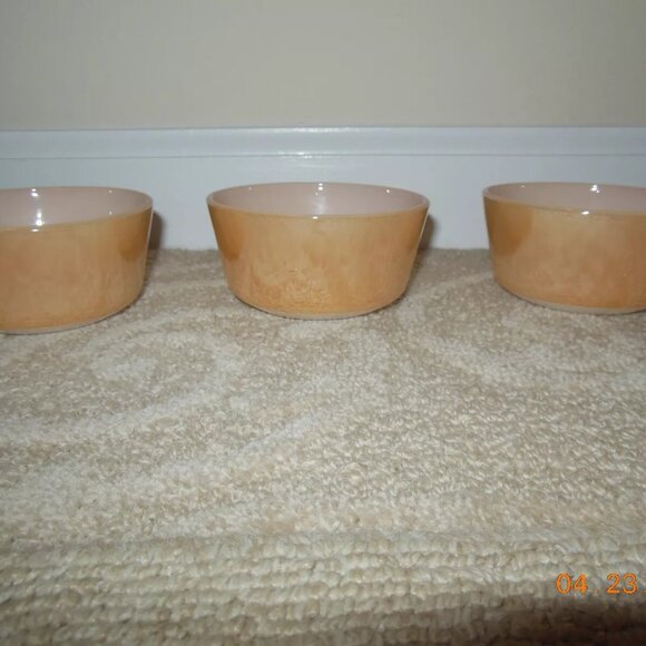 VINTAGE Anchor Hocking Fire King 6 ounce Peach Custard Bowl Dish set 1960's lot - Picture 2 of 3